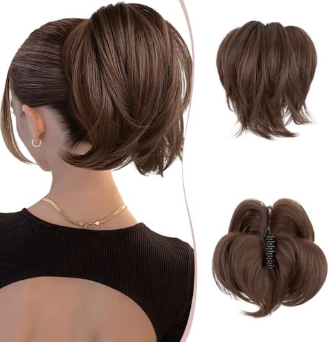 SEGO Haarteil mit Klammer Ponytail Extension Dutt Haargummi Haaren Pferdeschwanz Zopf Haarverlängerung Hair Piece Haar mit biegbarem Metalldraht Mittellbraun