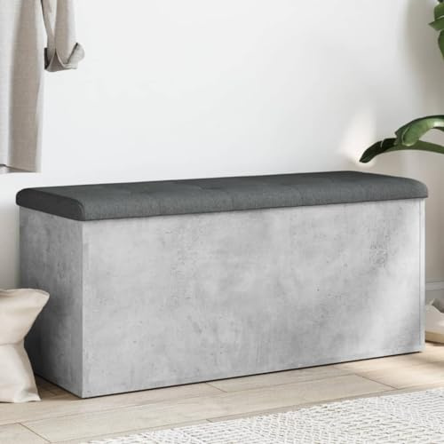 Hovothy Sitzbank mit Stauraum 102x42x45 cm Hocker Truhenbank Aufbewahrungsbank Sitzfläche Schlafzimmermöbel Eingangsbereich Eingangbank Wohnzimmermöbel Schuhschrank Holzwerkstoff Betongrau