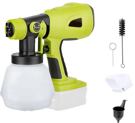 Sistema de pulverización de pintura a batería compatible con batería Ryobi de 18 V, pistola de pintura eléctrica portátil con 4 boquillas, 3 patrones, recipiente de 1000 ml para pintar muebles, vallas