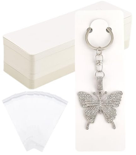 SOFPLATE 120 porte Clés Cartes D'Affichage Cartes de Bijoux Blanches avec 120 sacs OPP Porte Clés Rectangulaire en Papier Vierge de 5.91 x 2 pouces Carton pour L'Affichage la Vente de Porte Clés Carte