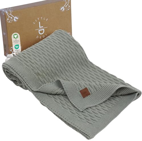 Little Dedi 100% Bio-Baumwolle Babydecke Strick 80x100 cm Dunkelgrün – GOTS Zertifiziert, Weich und Atmungsaktiv, Ideal für Neugeborene und Säuglinge, Nora