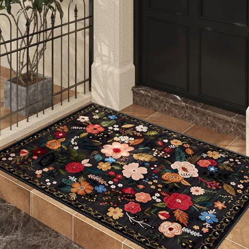 D-buy Petit tapis de porte d'entrée pliable pour intérieur/extérieur lavable en machine – Petit tapis de bienvenue pour cuisine, entrée et chambre d'enfant – Noir 0,9 x 0,9 m