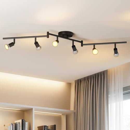 LVWIT LED Deckenstrahler Wohnzimmer Deckenleuchte 6 Flammig Schwarz Deckenlampe Spot - GU10 Deckenspot Schwenkbar 350° - Drehbar Küchelampe Spot Strahler Decke Schlafzimmer (Ohne Leuchenmittel)