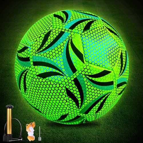 CLIUNT Leuchtender Fußball Größe 5, Fußball Leuchtend im Dunkeln mit Pumpe, Fluoreszierender Fussball im Freien, Reflektierender Fußball, für Nachtspiele, Kinder, Erwachsene