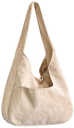 Ulisty Damen Cord Breiter Gurt Hobo Tasche Schultasche Shopper Handtasche Lässig Tote Bag beige