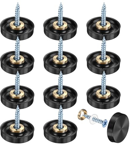 M METERXITY 12-Pack Screw Covers Caps, 0.86 Dia Stainless Steel Brushed Mirror Decorative Screws Cap Nails Fasteners for Sign Advertising Hardware/Bathroom Upholstery Head Covers [Black]