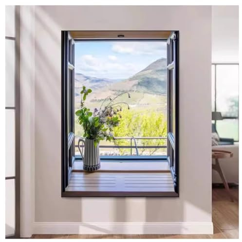 Arte de pared 3D, mural iluminado con ventanas falsas y luces LED, esculturas y decoraciones de pared, pintura de lámpara con vista de ventana