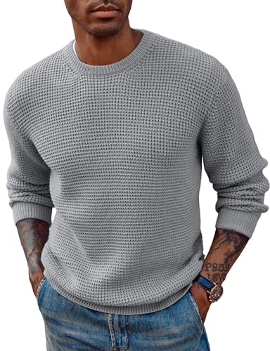 PJ PAUL JONES Maglione da uomo con scollo tondo, motivo a nido d'ape, maglione invernale a maglia grossa, grigio chiaro, XL