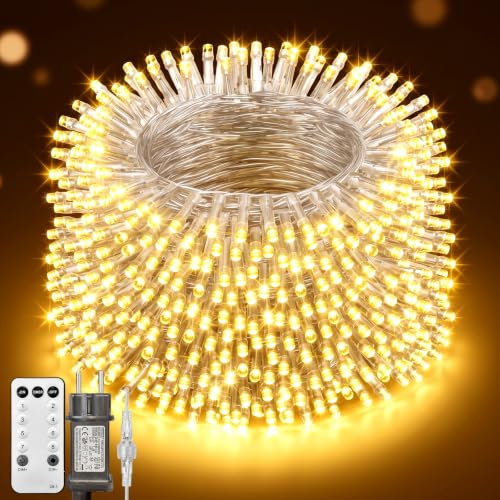 LED Lichterkette Innen Außen 20M 200LED, mit Fernbedienung und Timer | 8 Lichtmodi, IP44 Wasserdicht LED Lichterkette Warmweiß, mit Memory und Dimmmbar, für Weihnachten Halloween Party Hochzeit