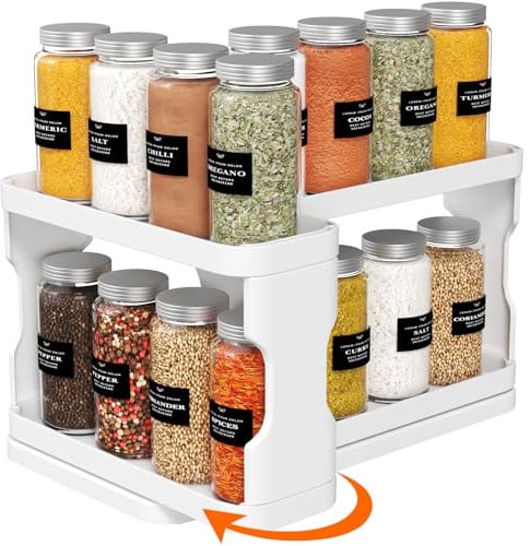 Lifewit Gewürzständer Drehbar, Kunststoff Gewürzregal 29 x 15,4 x 16,2 cm | Ausziehbar Gewürz Organizer Regal für Gewürze Medikamente Kosmetik, Höhenverstellbar Spice Organizer für Küche Bad Schrank