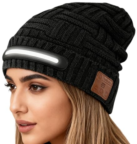 SVCEQZE Gorro con Auriculares Inalámbricos,Gorro De Invierno Impermeable Al Viento, Térmico, Elástico Y De Tejido - con Luz Frontal Y Auriculares,para Correr, Ciclismo, Senderismo, Acampada, Y