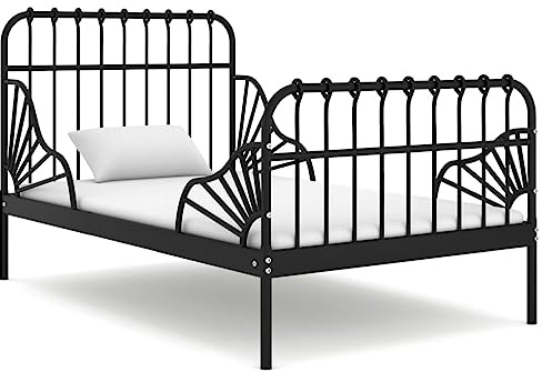 Runheo Ausziehbett Schwarz Metall 80x130/200 cm, Robustes Bettgestell für Schlafzimmer, Verstellbare Länge, Langlebiges Plattformbett Möbel