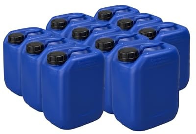 Trevendo Lot de 10 canières à eau - 10 boîtes vides de 5 l - Bleu - Bidon en plastique - DIN 51 - Alimentaire & sans BPA