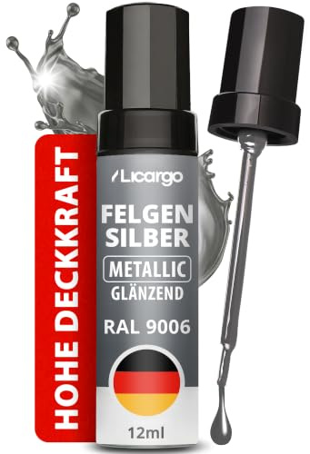 LICARGO Lackstift Silber Felgensilber Metallic RAL 9006 – Präziser Pinsel für Kratzer & Steinschläge an Alufelgen – Deckkraft, schnelle Trocknung – Felgen Reparaturset, Felgenlack, Made in Germany