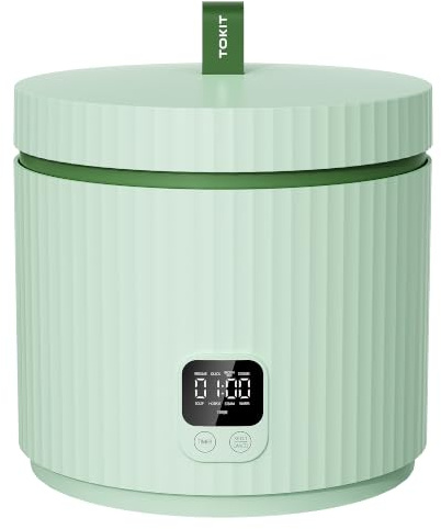 TOKIT Cuociriso Mini 1.5L, Cuociriso Elettrico Multifunzione con Riscaldamento a Induzione IH, Rivestimento Antiaderente Ceramico, 350W per 1-3 Persone, 5 Programmi, Verde