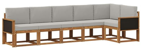 vidaXL Outdoor-Sofagarnitur 6 pcs Natürlich und Hellgrau Polyester, Garten, modernes, wetterfestes Ecksofa, Sitzgelegenheit für draußen, Terrassenmöbel, entspannendes Set