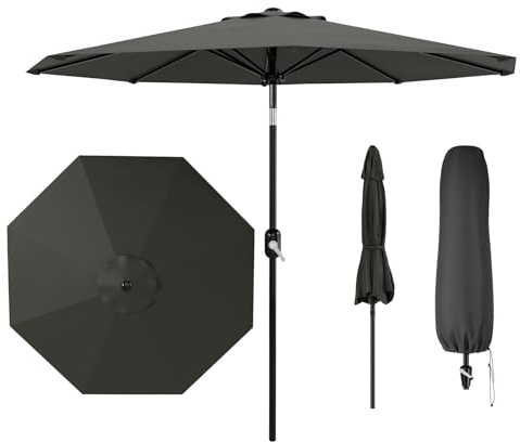 Garvee Parasol De Jardín 270 cm – Protección UV50+, Impermeable, 8 Varillas Robustas, Manivela y Inclinación Regulable – Ideal Para Terraza, Balcón, Piscina y Exterior