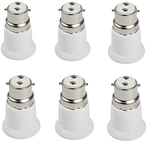 Kasstino 6 Pack Bayonet BC B22 to ES E27 Screw Light Bulb Adaptor Lamp Fitting Converter Holder