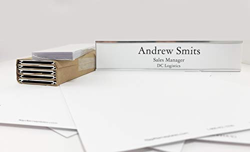Wall or Door Nameplate Holder with Clear Plastic Inserts and Perforated Nameplate Inserts - Pack of 10 (Silver, 10 x 2)