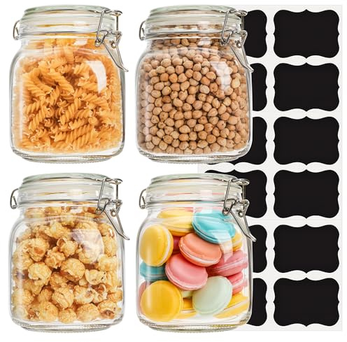 Kingrol 4 Pack Glass Canister Set, 34 oz Airtight Clamp Lid Jars