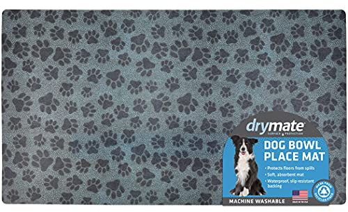 Drymate Futternapf-Tischset für Hunde und Katzen, saugfähiger Stoff, wasserdichte Unterseite, rutschfest, maschinenwaschbar/langlebig, 40,6 x 71,1 cm, Schwarz mit