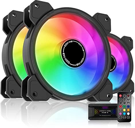 EZDIY-FAB Ventilador de carcasa de ordenador de 120 mm, placa base Aura Sync, ventilador RGB direccionable para concentrador de ventilador de 10 puertos y mando a distancia, paquete de 3