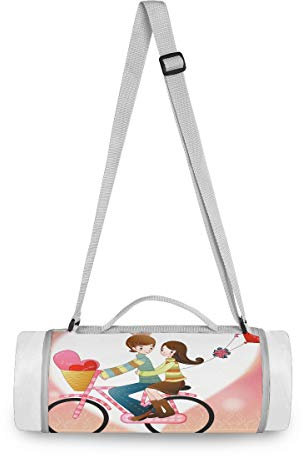BEUSS Liebespaar Herz Picknickdecke wasserdicht Kreative Runde Picknick-Matte Kampierende Strand Yoga Decken Matten im Freien Faltbar Leicht Matte Decke mit Tragegriff (148cm x 148cm)