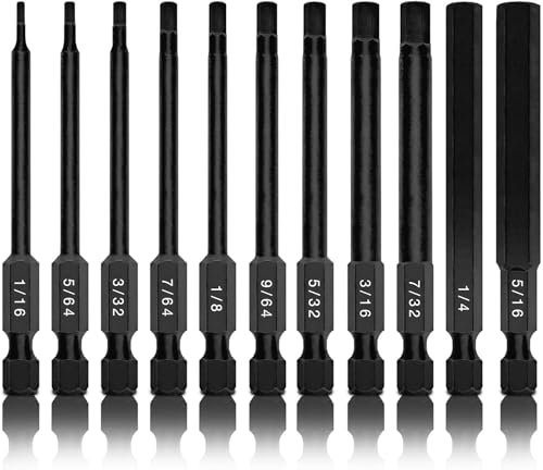 Neiko 01147A Allen Wrench Drill Bits, 11-Piece Hex Drill Bit Set, SAE Sizes 1/16 to 5/16, Magnetic Hex Head Bits, 3 Quick Release Shanks, S2 Steel, Compatible with Power Drills and Impact Drivers