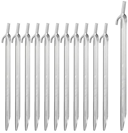 48 x Zeltheringe, Sandheringe für harte Böden, verzinkter Stahl, mit Haken & Schlagkopf, Strandheringe 30cm lang, Silber