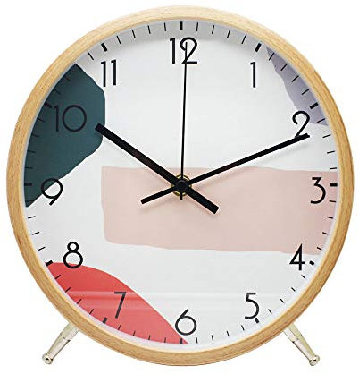 ALEENFOON 8.6 Zoll Holz Uhr Modern Leise Wanduhren Tischuhr für Wohnzimmer Küche Ohne Tickgeräusche Innenuhr Nicht Tickende Wanduhren Hängende Uhr (Geometrie)