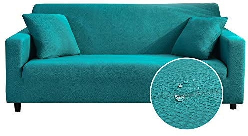 Oduo Wasserdicht Seersucker Stretch Sofabezug mit Armlehnen Sofaüberwürfe 1 2 3 4 Sitzer, Passend für Ecksofa L Form Sofa/Couchbezug/Sesselbezug/Sofahusse (Türkis,2 Sitzer)