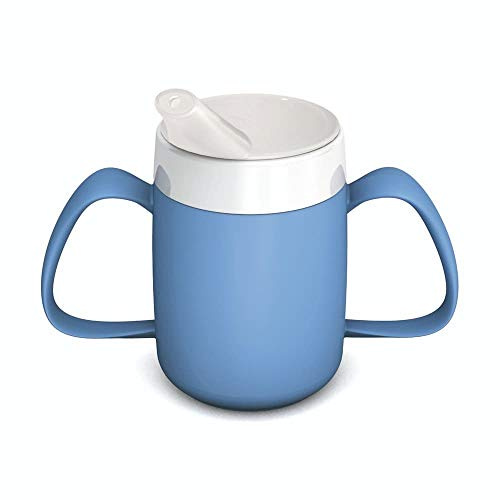 Ornamin 2-Henkel-Becher Pflegebecher mit Trinkdeckel für Senioren & Pflegebedarf | Hellblau | Trinkbecher | Trinkhilfe | Schnabelbecher