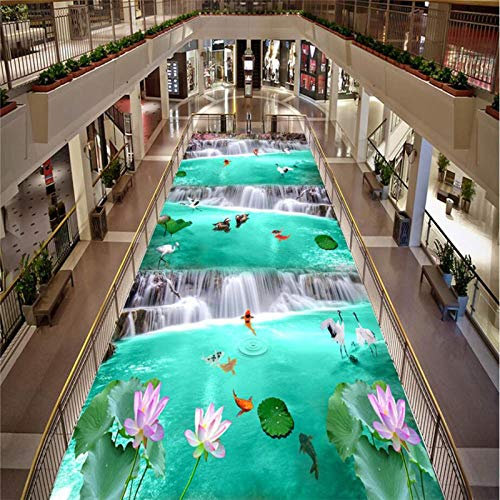 Große benutzerdefinierte Bodenbelag schöne neun Fischfee Wasserfall 3D stereoskopische Bodenfliesen zu zeichnen-200 * 140cm