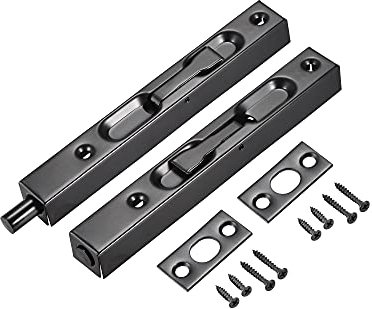 sourcing map Flush Bolt, 6-inch Stainless Steel Security Door Guard Lever Action Latch Slide Lock 2 Pcs, Black