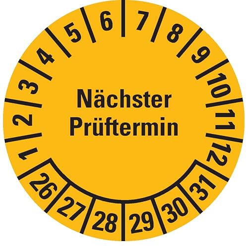 Prüfplakette Nächster Prüftermin 26-31, gelb, Folie, ablösbar, Ø 30mm, 108/Heft