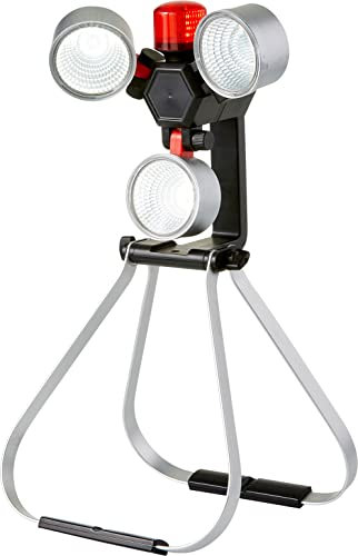 Northpoint LED Baustrahler Arbeitsstrahler 3-Kopf 1000 Lumen mit 4000mAh Akku integrierte rote Warnleuchte inkl. 12V KFZ-Ladeadapter