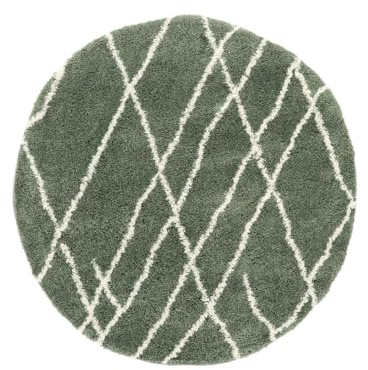 RugVista Tangier Teppich, Ø 150 cm, Grün | Moderne, Rund, Niedriger Stapel, Nur chemische Reinigung, Oeko-Tex 100