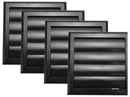 Vent Systems Ø4 Inch - 7.5'' x 7.5 Inch Pack of 4 Exhaust Vent Cover - Black - Dryer Vent Hood - Louvered Dryer Duct Vent Cover - Vent Hood Cap - One-Directional Plastic Air Supply Grille