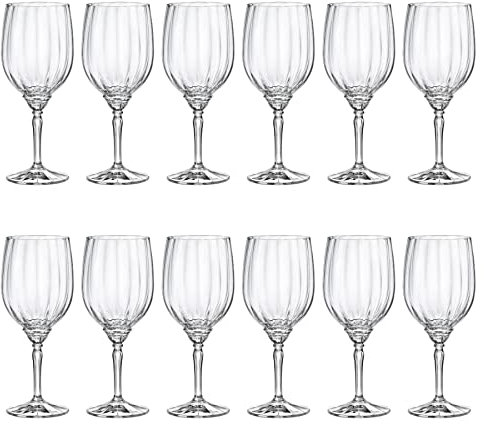 Bormioli Rocco 12x Clear 535ml Florian Red Wine Glasses - Large Glass White Rose Long Stem Cocktail Party Drinking Goblet Gift Set