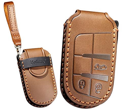 KUNIO Coque de Protection clé de Voiture pour Chrysler 300C pour Jeep Renegade Compass Grand Cherokee Dodge pour Fiat 500X Cuir Porte-clés Étui à clés 3 Boutons Marron
