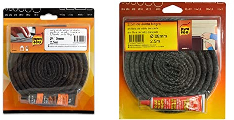 Joint Tressé pour Insert et Poêle Longueur 2,5m, Ø 10mm - Excellente Étanchéité à l'Air - Résistance 500°C & Joint Tressé pour Insert et Poêle Longueur 2,5m, Ø 8mm - Excellente Étanchéité à l'Air