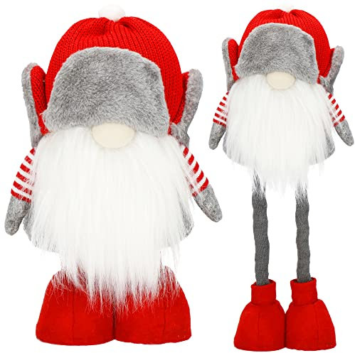 SPRINGOS Weihnachtszwerg Dekofigur höhenverstellbar 32-50 cm Wichtel mit Uschanka-Mütze