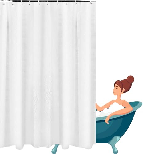 Glamified Waffle White Shower Curtains Mould proof Resistant Washable, Water Repellent Heavy Duty Weighted Fabric Shower Curtains Bathroom 180 x 180cm Drop (White)