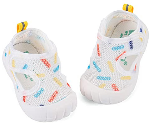 LACOFIA Zapatos Primeros Pasos Bebé Niño Niña Zapatillas de Deporte Infantil Calzado Bebé Transpirables con Suela Goma Antideslizante Blanco 19(CN 17)