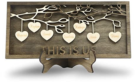 Wamantic Cadeau Fête des Mères Arbre Généalogique Personnalisé Signe en Bois Plaque de avec 2 à 9 Noms Cadre d'arbre Généalogique Décoration Cadeau pour pour Maman Mamie(7-Noms)