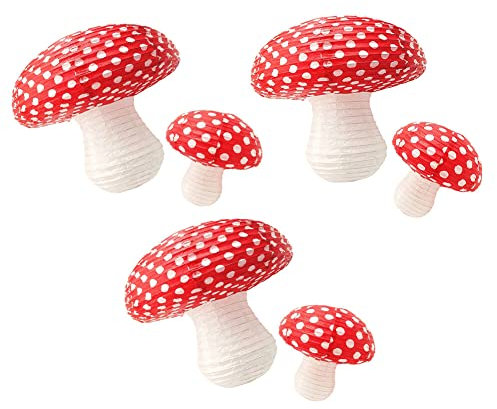 Papierlaternen Pilz Papier Laterne Dekorativ Lampenschirm 6 Stück Papier Lampions Pilzformige Papierlaterne Papier Laterne für Wald Jungle Wunderland Thema Geburtstag Hochzeit Babyparty Dekoration