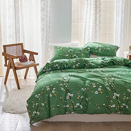 Nyescasa Bettwäsche 135x200 4 Teilig Grün Blumen Botanisch Muster Bettwäsche-Set Blume Zweig Design Wendebettwäsche Weiche Mikrofaser 2 Bettbezug mit Reißverschluss und 2 Kissenbezug 80x80cm