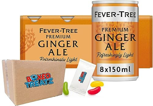 Fever Tree Refreshingly Premium Tonic Water 8x150ml Assorted Flavours Indian Tonic Water Aromatic Tonic Water Ginger Ale Cans Boxed Treatz (Light Ginger Ale Cans 8X150ml)