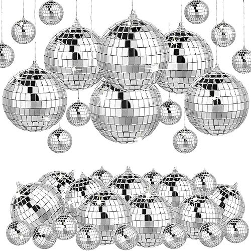 Klein Spiegelkugel,19Pcs Mini Discokugel,Silberne Hängekugel,Silber Discokugel,Silberne Spiegelkugeln,Disco Ball für Party,Mirrorball,Klassische Discokugel,Weihnachtsdekorationen Baumkugeln