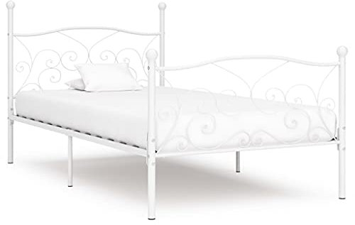 FIRBNUS Bettgestell mit Lattenrost Weiß Metall 100x200 cm Bettrahmen Metall Bettgestelle Bed Frame Bett Metall Bed Support Bettgestell aus Metall Modern Metallbett Bett mit Lattenrost Bettgestell